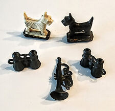5 Vintage 1920's Cracker Jack Toy Prizes Magnetic Scotties, Binoculars, Trumpet picture