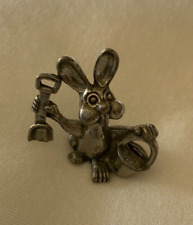 Vintage Bunny Rabbit with Carrot Miniature Pewter Animal Figurine picture