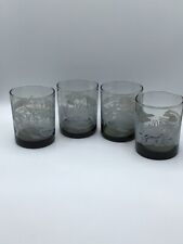 Set of 4 Vintage McDonalds Hawaii Smoke Lowball Drinking Glasses Etched picture