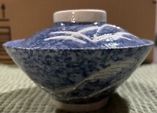 Rice Bowl & Lid Blue White Porcelain Beautiful. 6” Diameter Japanese picture