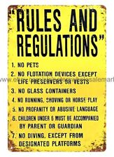 Rules Regulations for pool metal tin sign garden made reproductions picture