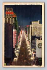 Los Angeles CA-California, Broadway Street at Night, Antique Vintage Postcard picture