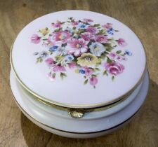VTG Porcelain Trinket Box W/ Floral Design-Brass - Approx 2 1/2 X 3 1/2- #44/458 picture