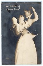 c1910's Sweet Couple Romance Anticipating A Good Time RPPC Photo Postcard picture