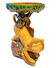 Vtg Italian Chinoiserie Majolica Monkey & Bok Choy Sculpture Compote Centerpiece picture