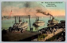 Boats on the River at the Foot of Main Street Kansas City MO Postcard  People picture