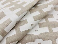 Caroline Cecil Linear Brushstrokes Linen Print Fabric- Bridge White Natural 4 yd picture