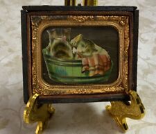 Vintage Antique Victorian Die Cut Ephemera Framed, Half Union Case, Kitties picture