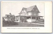 Freeport IL~Stephenson Street~Lawyer Henry B Witte Home~Vintage Car in Port~1908 picture