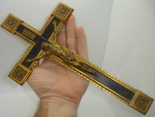 rare antique Erhard & Sohne ALTAR CROSS WALL ICON crucifix brass art GERMANY picture