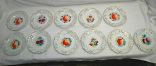 Gold Trimmed Reticulated Plates w/Assorted Fruit Hand Painted  11 Total  M4593 picture