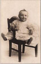1910s RPPC Studio Real Photo Postcard Happy Chubby Baby in White Gown on Chair picture