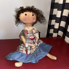 Primitive MARY with Sock Monkey Toy  Doll  Tea Stained Hand Made By Me picture