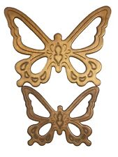 Vintage 1971 Retro MCM Wooden Butterflies Wall Decor Set of 2 - 3/8”  thick picture