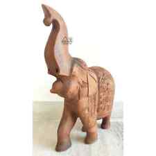 Indian Rustic Wooden Original Carved Elephant Natural Finish Antique Home Decor picture