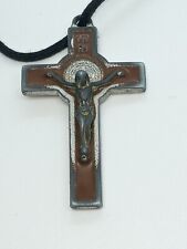  Religious Catholic Crucifix St Benedict Cross Silver Tone Pendant Antique Old picture