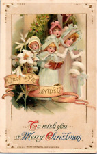 German Merry Christmas card Little girl carolers postcard a44 picture