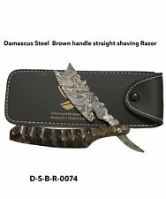  Damascus Steel - Sharp Straight Razor Blade - Buffalo Horn Handle Hand Made picture