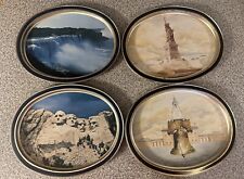 Set Of 4 Vtg Oval Metal Tin Serving Trays Sunshine Biscuit Limited Edition 1985 picture