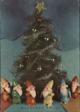 Poland Merry Christmas Santa figurines pine tree ~ 1950s vintage postcard sku431 picture