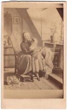 CIRCA 1860s CDV CURRIER & IVES GRANDMOTHER THE KNITTING LESSON picture