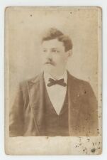 Antique Circa 1880s Cabinet Card Handsome Dashing Man With Mustache in Bow Tie picture