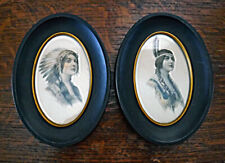 Pair Antique Vintage Native American Maiden Hand Tinted Photos Framed + Glass picture