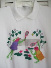 VTGE RAPHELS TOP T-SHIRT COLLARD 100%COTTON KNIT EMBROIDERED FROGGS L NWOT RARE picture