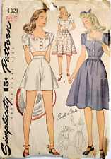 Simplicity 4321 Dress or 3-Piece Playsuit w Flared Shorts & Crop Top Sz 12 CUT picture