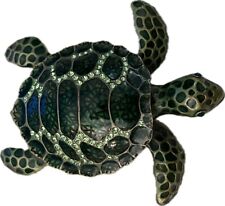 4” Green Sea Turtle Trinket Box Embedded Crystals picture