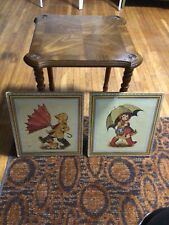 Pair Of Vintage Boy & Girl with Umbrella Litho Print.   - Hummel'' picture