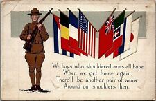c1917 U.S. ARMY SOLDIER DOUGHBOY FLAGS OF THE NATIONS EMBOSSED POSTCARD 29-176 picture