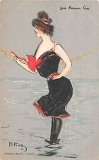 1907 artist sgd. H. King Bathing Long Branch Girl NJ post card picture
