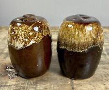 Vintage HULL Salt & Pepper Shaker Brown Drip Glaze Classic Mid Century-Very Nice picture
