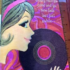 Vtg Mother’s Day Card UNUSED Girl woman 1960s Mcm Groovy Record Vinyl Mod Hair picture