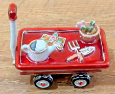 Monet Red Wagon Trinket Pill Box Flower Pot Gardening Watering Can picture
