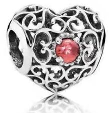 New Pandora Signature Heart Birthstone January Charm Bead w/pouch picture