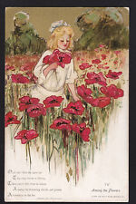 c1908 Schmucker Among the Flowers poppies Childhood Days series postcard picture