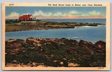 Postcard Rock Bound Coast of Maine near Cape Elizabeth linen P157 picture