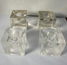 Vintage Mid Centry Modern Set of 4 FROST Glass Cube Square Candle Holders Stick picture