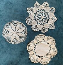 3 LOVELY OLD ANTIQUE VINTAGE ROUND DOILIES picture