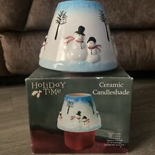 Holiday Time Snowman Candle Shade. Hand Painted Ceramic  picture