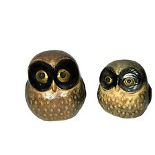 Set of 2 VTG Otagiri Owl Figurines Ceramic Wide Eye,Mother & Baby Owl Japan, picture