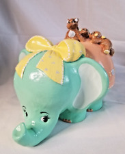 Piggy Bank Dumbo VTG: Elephant : 3 Bears: Plaster/Chalkware:  picture
