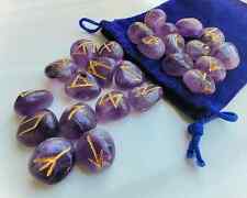 Natural Amethyst Rune Set with Bag, Occult Items, Purple Stone Viking Rune picture