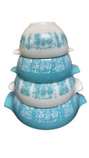 Vintage PYREX Amish Butterprint  Cinderalla Turquoise Nesting Bowl Set of 4 picture