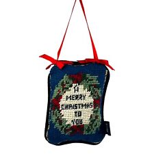 SWEET TWOS COMPANY NEEDLEPOINT VELVET PILLOW ORNAMENT A MERRY CHRISTMAS TO YOU picture