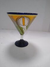 Mexican Hand Blown & Painted Cala Lily Martini Glass Multi colors  6 + 1/2