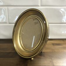 VTG Gold Toned Oval Bubble Convex Glass Picture Frame Easel Footed 5.5” x 4.5” picture
