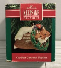 Vintage Hallmark 1990 Our First Christmas Together Fox Log Love Ornament picture